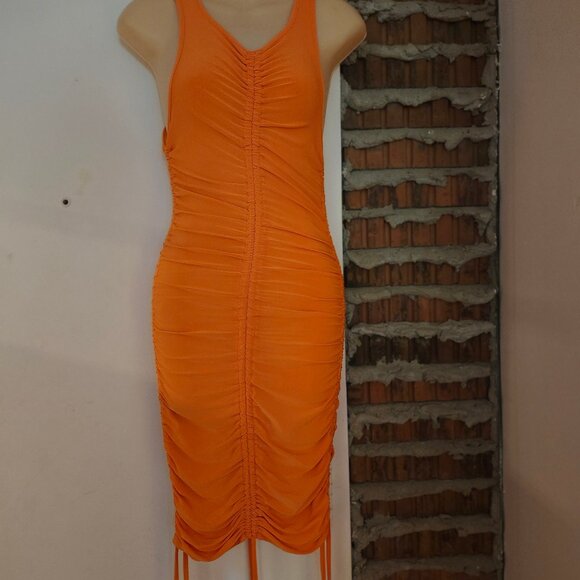 Forever 21 Orange Ruched Gathered Racerback Dress Size M Medium NEW NWT - Picture 2 of 9